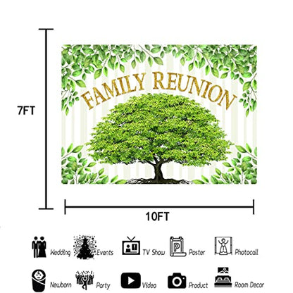 Family Reunion Backdrop, Family Tree Members Theme Photo Backdrop Vinyl 10x7ft Green Tree Family Gather Welcome Party Photography Backdrops Rod-Pocket Props, BJLSGU96 - size: 10x7ft
