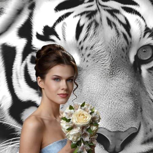 Black White Tiger Backdrop Background for Photography 5x7ft Photobooth Professional Photo Backdrop Curtains Video Photography Studio Photo Backgrounds Banner Booth Background Screen Parties - color: Black White Tiger
