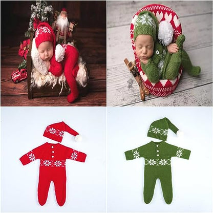 Christmas Newborn Baby Photo Shoot Props Outfits Crochet Clothes Santa Claus Red Hat Pants Photography Props - color: Red C