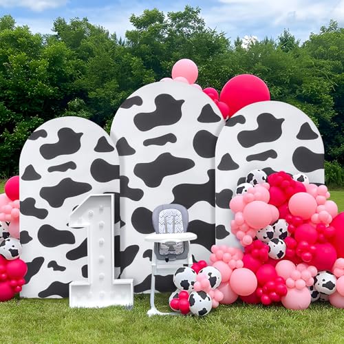 Set of 3 Spandex Arch Backdrop Cover, 7.2ft 6.6ft 6ft Cow Wrinkle Free Fitted Arch Background Cover Farmhouse Style for Birthday Party Photography Arch Background Stand - color: Cow, size: 7.2ft 6.6ft 6ft