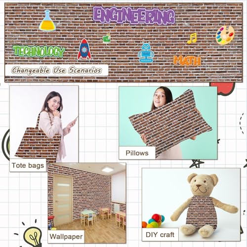 Classroom Fabric Bulletin Board 47x141inch Red Brick Texture Back to School Classroom Backdrop Decoration for Wall Door Background, DIY Craft, Bulletin Boards, Pillows, Curtains, Reusable, Easy to Cut - style: Red Brick