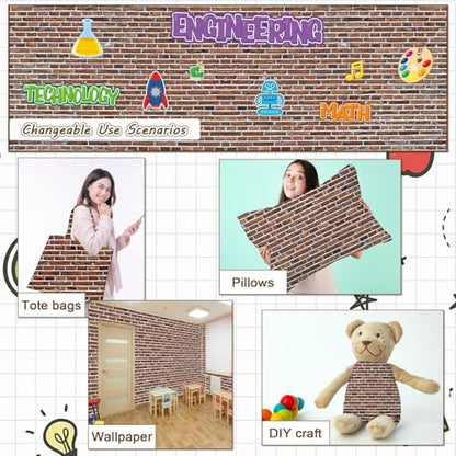 Classroom Fabric Bulletin Board 47x141inch Red Brick Texture Back to School Classroom Backdrop Decoration for Wall Door Background, DIY Craft, Bulletin Boards, Pillows, Curtains, Reusable, Easy to Cut - style: Red Brick