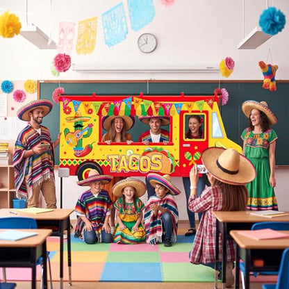 Haull Tacos Birthday Mexican Theme Fiesta Party Truck Photo Prop Ice Cream Frame Decoration Large Fabric Backdrop Banner Carnival Themed Photo Booth Prop Background for Summer Holiday Shower Birthday - style: Tacos