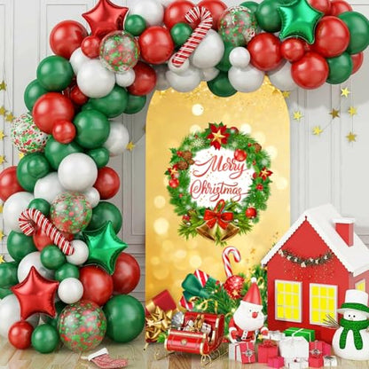 Merry Christmas Arch Backdrop Stand Cover 7.2ft Gold Arch Wall Backdrop Christmas Day Round Top Cover Spandex Fabric 2-Sided for Winter Party Xmas Family Holiday Photo - color: Christmas2, size: 7.2FT