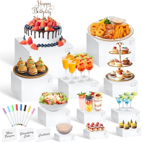 11 Pcs Buffet Risers and Stands with Mini Table Sign and Makers, Food Risers for Buffet Table Display Stand for Party Catering Dessert Jewelry Collectible (10" 9" 8" 7.5" 6.8" 6" 5" 5" 4" 4" 3") - color: Size: 10"9" 8" 7.5" 6.8" 6" 5" 5" 4" 4" 3"