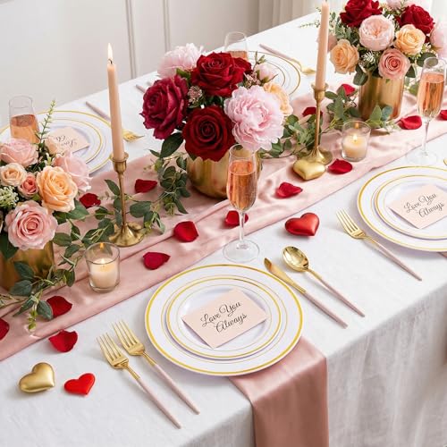 SUT 160Pcs Pink and Gold Plastic Silverware, Heavy Duty Plastic Silverware, Valentines Plastic Utensils, 80 Plastic Forks, 40 Knives, 40 Spoons, Disposable Cutlery for Parties, Valentines(Pink Gold) - style: Pink Gold