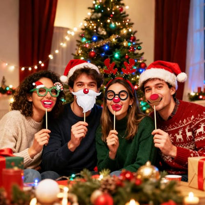 Garma 37pcs Christmas Photo Booth Props, Christmas Party Favors & Supplies Holiday Decorations for Kids Adults Xmas Birthday Party Gifts Accessories