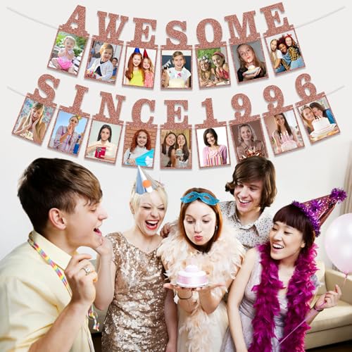 Pre-strung Awesome Since 1996 Photo Banner Birthday Decorations for Her Women- Pink Rose Gold Glitter 30th Birthday and Anniversary Decorations Party Supplies - style: Pink Rose Gold 30th