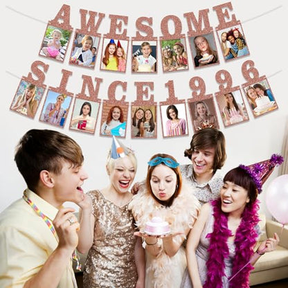 Pre-strung Awesome Since 1996 Photo Banner Birthday Decorations for Her Women- Pink Rose Gold Glitter 30th Birthday and Anniversary Decorations Party Supplies - style: Pink Rose Gold 30th