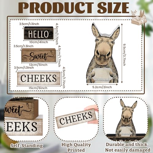 Moucuny 4 Pcs Donkey Bathroom Decor Set Farmhouse Bathroom Decor and Accessories Rustic Hello Sweet Cheeks Wooden Blocks Signs Funny Donkey Toilet Shelf Decoration for Home Office Half Bath - style: Donkey