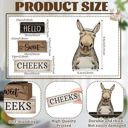 Moucuny 4 Pcs Donkey Bathroom Decor Set Farmhouse Bathroom Decor and Accessories Rustic Hello Sweet Cheeks Wooden Blocks Signs Funny Donkey Toilet Shelf Decoration for Home Office Half Bath - style: Donkey