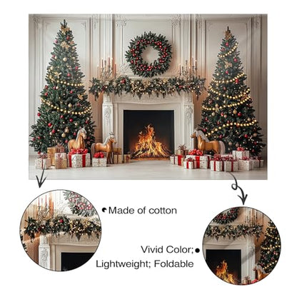 Mocsicka Christmas Fireplace Backdrop Classic Christmas Interior Room Photography Background Winter Family Holiday Home Xmas Tree Party Decorations Photo Booth Props (7x5ft (82x60 inch))