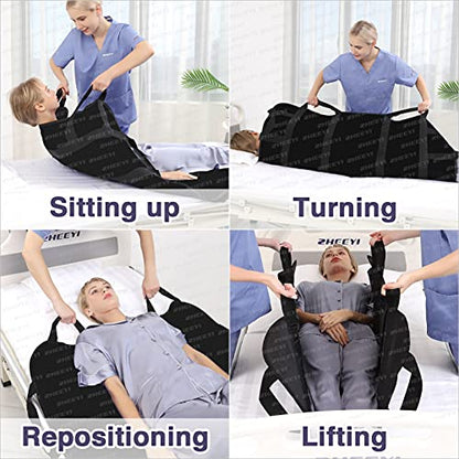 Bed Positioning Pad with Reinforced Handles 48" x 40" Lifting Turning Patient Sheet Transfer Blanket for Caregiver, Bedridden, Elderly, Black - color: 2-black