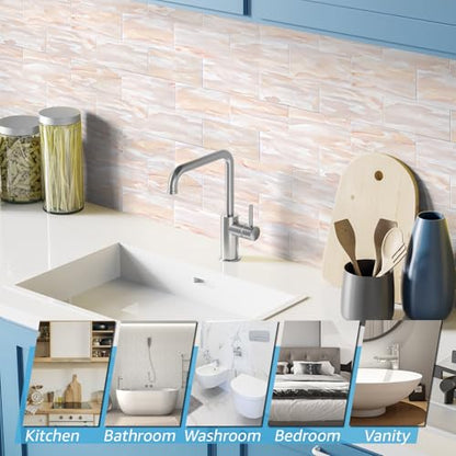 Art3d 102-Piece Peel and Stick Wall Tile for Kitchen Backsplash, Bathroom, Fireplace, 3in. x 6in. Stick on Subway Tile, Yellow Jasper - color: Yellow Jasper