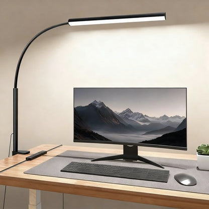 LED Desk Lamp with Clamp, Eye-Protection Clip on Desk Lamp, 5 Modes 10 Brightness Adjustment, 360°Flexible Gooseneck Lamp for Home Office, Lamps with USB Adapter，Black - color: Plus.-Black