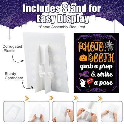 Briwooody Photo Booth Sign with Stand Retro Background Table for Halloween Indoor and Outdoor Party Theme Event Photography Props Desktop Decoration Supplies - style: Halloween