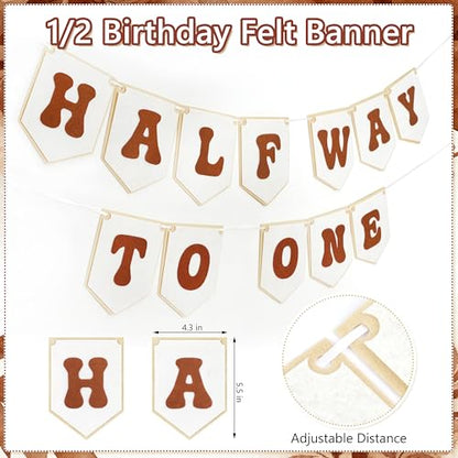 1/2 Birthday Brown Half Birthday Decorations - White Brown It's My 1/2 Birth Banner Glitter Cake Topper Tassel Wood Bead High Chair Banner & Cone, Hat Halfway to One Party Supplies - color: Brown