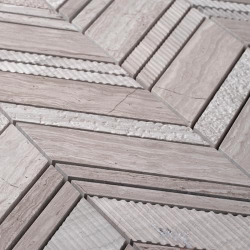 4 x 5 Wooden Gray Textured Chevron Marble Mosaic Sample Tile Having 1 sqft Coverage - color: Wooden Gray, size: Sample Swatch (4 x 5 in)