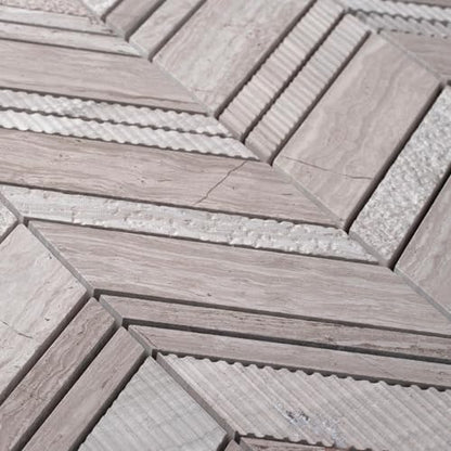 4 x 5 Wooden Gray Textured Chevron Marble Mosaic Sample Tile Having 1 sqft Coverage - color: Wooden Gray, size: Sample Swatch (4 x 5 in)