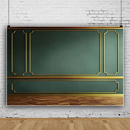 7x5ft Ancient Palace Wall Backdrops for Photography Green Gold Retro Wall Texture Old Castle Living Room Photography Background Baby Shower Graduation Wedding Birthday Photo Prop - color: green, size: 7x5ft