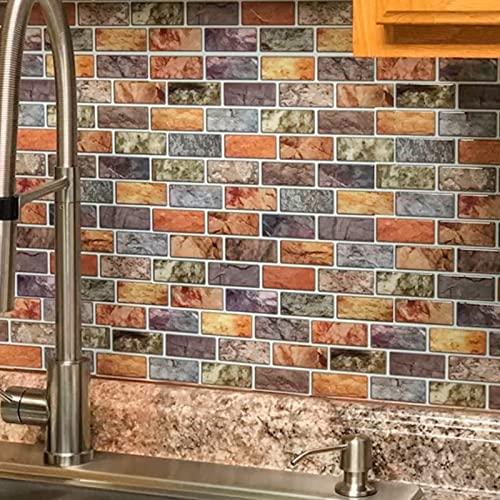 Art3d 10-Piece Peel & Stick Vinyl Kitchen/Bathroom Backsplash Tiles, 12" X 12" Colorful Marble Tile Design - color: Vintage Color