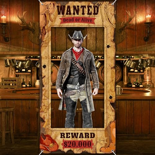 Funrous Wanted Poster Photo Prop Western Photo Booth Prop Large Selfie Frame Poster Fabric Banner Backdrop Wanted Sign for Cowgirl Cowboy Party Decoration Rustic Birthday Party Supplies(Brown) - color: Brown