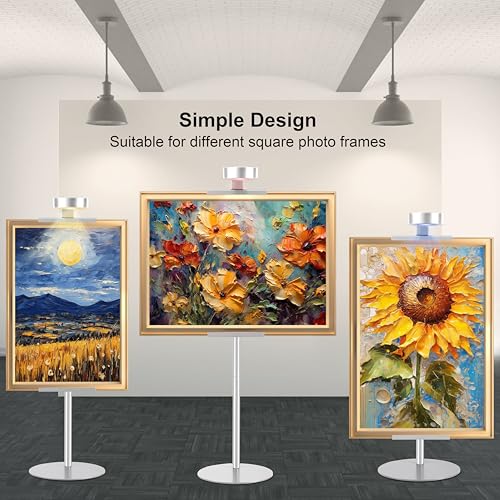 Adjustable Desktop Photo Frame Stand with Magnetic Wall Painting Light, Holds Picture Frames up to 30 Inch,with Rechargeable Battery,Metal Vertical Stand with 3 Color Temperature & 13RGB Poster Lights, for Displaying Picture Frames, Artworks (1, Silver, 3