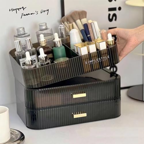 Stackable Makeup Organizer Drawers, Bathroom Vanity Organizers and Storage, Ideal for Desk and Dresser Countertops, Great for Cosmetics, skincare, Lipsticks, Nail Care -Black - color: Clear Black, size: Drawer Only