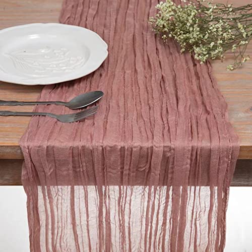 DOLOPL Dusty Rose Cheesecloth Table Runner 13.3ft Boho Gauze Cheese Cloth Table Runner Rustic Sheer Runner 160inch Long for Wedding Bridal Baby Shower Birthday Party Cake Table Decorations - color: Dusty Rose