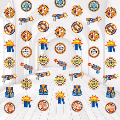Xinnun Dart Battle Party Decorations Wars Garlands Banners Bullet Target Gun Theme Banner Cutouts Ribbon Streamers for Dart Battle Birthday Party Supplies Favors - style: Dart