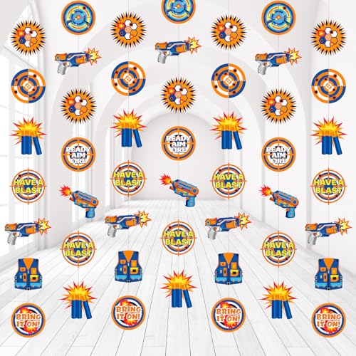 Xinnun Dart Battle Party Decorations Wars Garlands Banners Bullet Target Gun Theme Banner Cutouts Ribbon Streamers for Dart Battle Birthday Party Supplies Favors - style: Dart