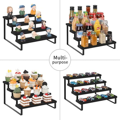 YINMIT Wooden Display Riser Stand, Tiered Perfume and Cologne Organizer Stand, 4 Tier Spice Rack Organizer, Rustic Display Shelf for Candles (4 Tier,2Pack,Black) - color: 4 Tier,2Pack,Black