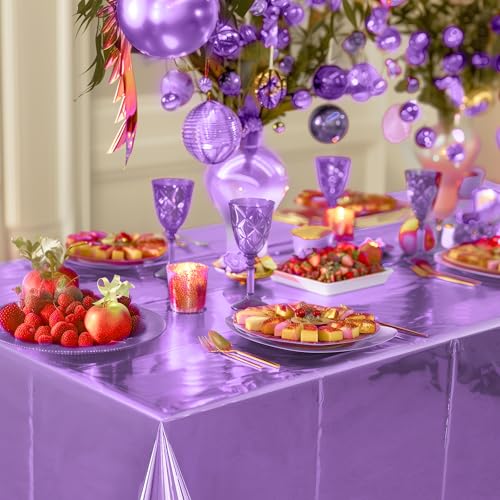 2pcs Light Purple Foil Tablecloth 54*72inch Plastic Birthday Party Table Cloths Disposable Waterproof Table Cover for Halloween Bridal Shower Wedding Anniversary Baby Shower Elegant Party Supplies - color: Light Purple