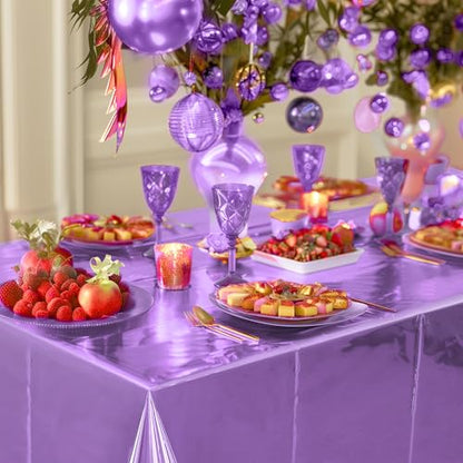 2pcs Light Purple Foil Tablecloth 54*72inch Plastic Birthday Party Table Cloths Disposable Waterproof Table Cover for Halloween Bridal Shower Wedding Anniversary Baby Shower Elegant Party Supplies - color: Light Purple