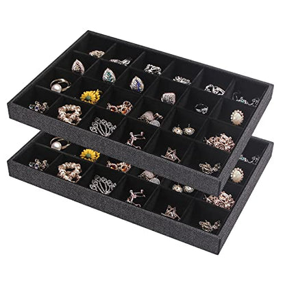 Julysky 2 Pack 24 Grids Jewelry Organizer Trays Ring Earring Display Stand for Selling, Black Velvet Necklace Holder Box Bracelet Case - size: 24 Grid Tray + 24 Grid Tray