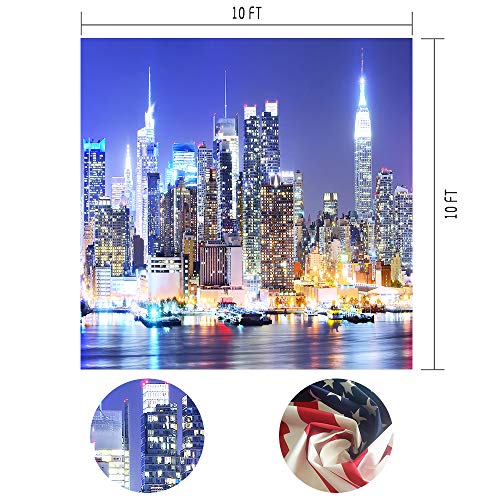 New York City Backdrop Manhattan Night Scene Skyscraper Urban Light Background Video Studio Photo (Vinyl-10x10ft) - color: Vinyl, size: 10x10ft