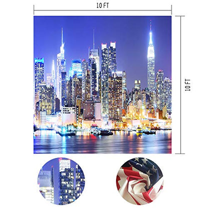 New York City Backdrop Manhattan Night Scene Skyscraper Urban Light Background Video Studio Photo (Vinyl-10x10ft) - color: Vinyl, size: 10x10ft