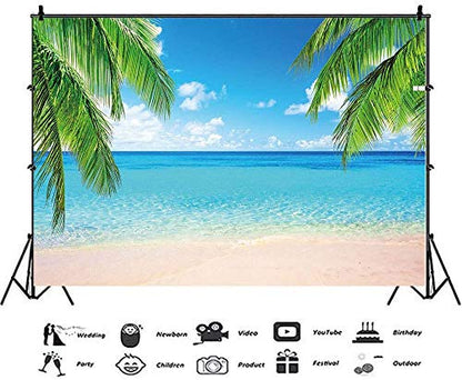 Summer Tropical Beach Photography Backdrops Seaside Island Palm Trees Photo Blue Sky White Clouds Background for Hawaii Pool Party Luau Theme Party Decoration Studio Props Banner 5x3ft - size: 5x3 Ft