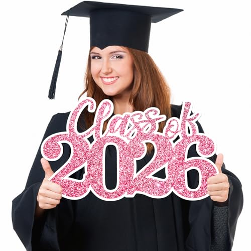 Graduation Decorations Class of 2026 Pink Graduation Decorations Rose Gold Class of 2026 Wooden Sign Graduate Photo Props for Grad Party Supplies - color: Pink