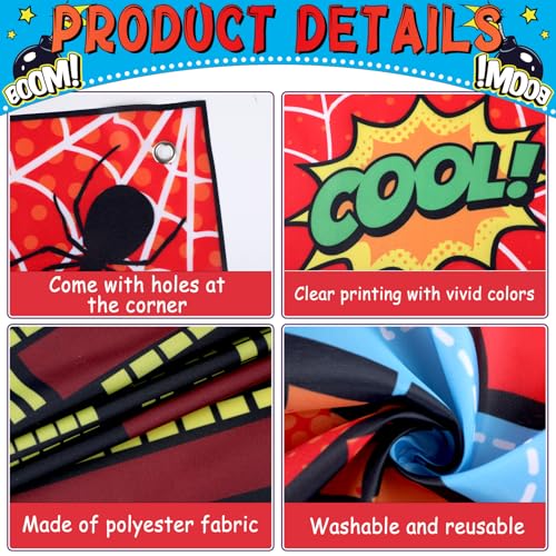 Fabric Comic Hero Photo Prop Super Theme Hero Birthday Party Decoration Red Spider Web Backdrop Banner Cityscape Theme Photo Booth Frame Background for Kids Birthday Party Supplies 62x41inch