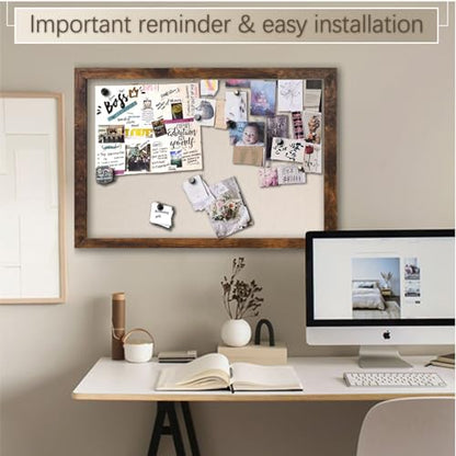 Large Magnetic Bulletin Board 36 x 24 Inch for Wall,Rustic Framed Cork Board with Linen for Home Office School,with 4 Push pins, 4 Magnets - size: 36inchx24inch