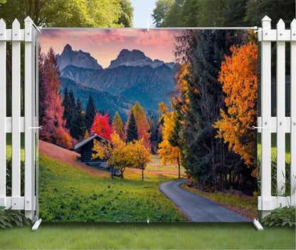 Fall Garage Door Cover Banner Decorations Backdrop 6x8ft Thanksgiving Autumn Country Forest Maple Leaves Nature Landscape Garage Door Banner Party Photoshoot Studio Prop Photography Background - size: 6x8ft