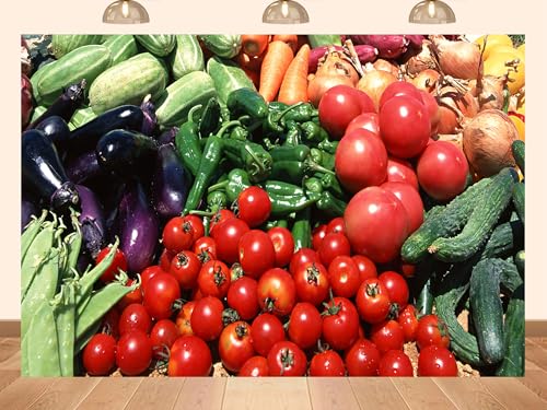 5x4ft Fabric Vibrant Market Vegetable Assortment with Fresh Produce Backdrop Outdoor Market Stall and Colorful Harvest Background for Food Styling Farm to Table Photo Booth Props - size: 5X4ft