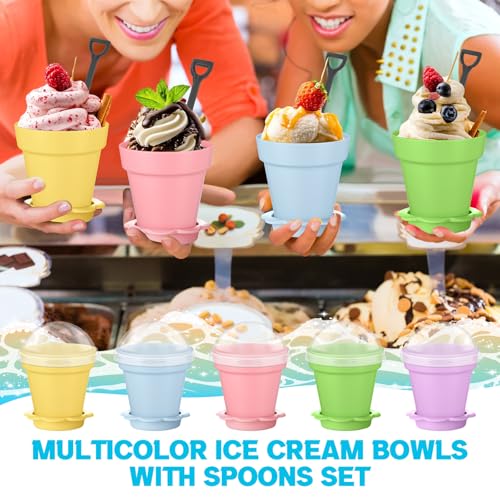 Honeydak 25 Pack Flowerpot Dessert Cup Plastic Cake Cups with Lid Shovel Spoon Mini Flower Pot Dessert Cups Ice Cream Yogurt Cupcake Holder Containers for Birthday Party Supplies DIY Baking(Colorful) - color: Colorful