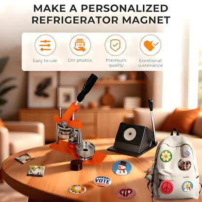 Magnet Maker Machine, Round Badge Pin Button Presser with Paper Cutter + 100 Sets Magnets Making Supplies + 100 Sets Badge Making Supplies + 100pcs Photo Paper 1.46x1.46in/37x37mm - size: 1.46x1.46in/37x37mm