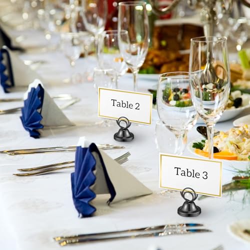 Fulmoon 24 Pcs Mini Table Number Holders Place Card Holders 1.5 Inch Steel Table Sign Stands for Wedding Graduation Reception Restaurant Home Photo Picture Office Memo(Black) - color: Black