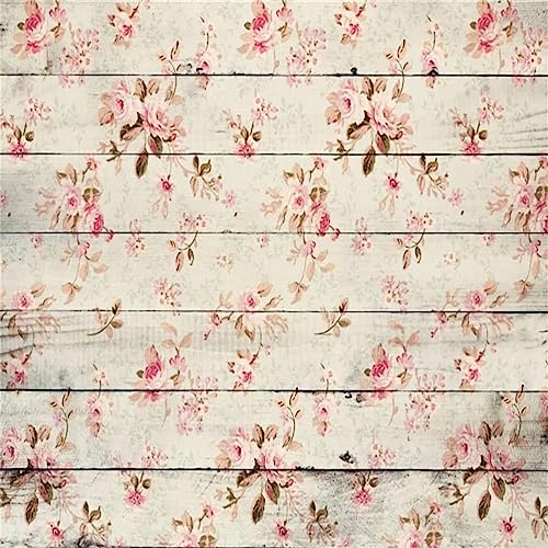 AOFOTO 8x8ft Vintage Wooden Plank Flowers Photography Background Mother's Day Rustic Floral Wood Board Backdrop Mum Lady Girl Kid Baby Retro Artistic Portrait Photoshoot Studio Props Vinyl Wallpaper - size: 8x8ft