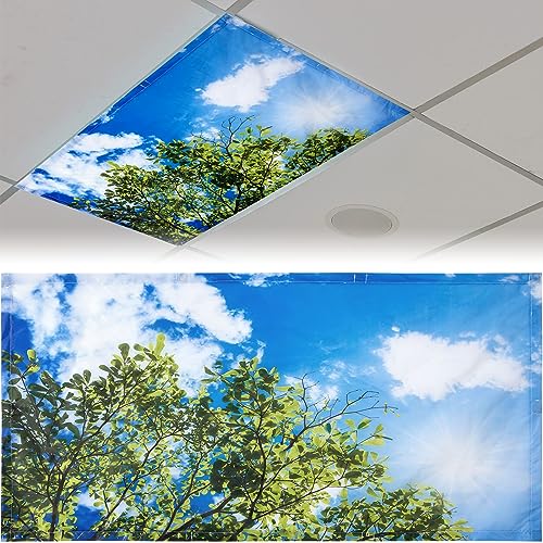 Patelai 4 x 2 Feet Fabric Fluorescent Light Cover for Ceiling Classroom Magnetic Cubicle Shade with 10 Magnets Fluorescent Light Filters for School Home Office Drop Lamp Decor(Leaves) - style: Leaves
