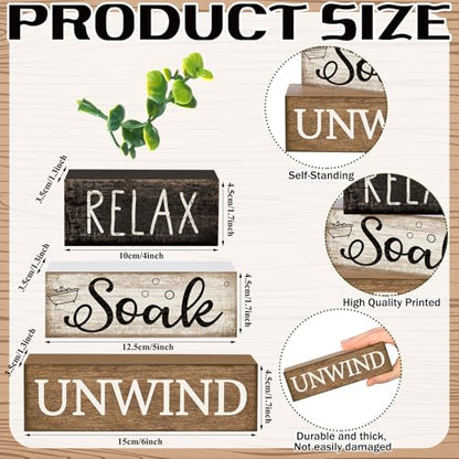 Moucuny 4 Pcs Bathroom Shelf Decor Sign Farmhouse Bathroom Decor and Accessories Rustic Eucalyptus Leaves Wood Block Sign Gift Relax Soak Unwind Farmhouse Table Centerpiece for Home Toilet - style: Bathroom Leaves