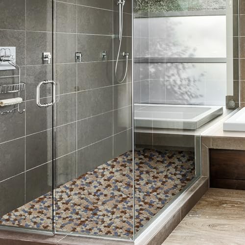 Parrotile Yosemite Matte Pebble Stone Tiles for Shower Floor Bathroom Mosaic Tile Extremely Non Slip [5 Sheets] - color: Matte Yosemite
